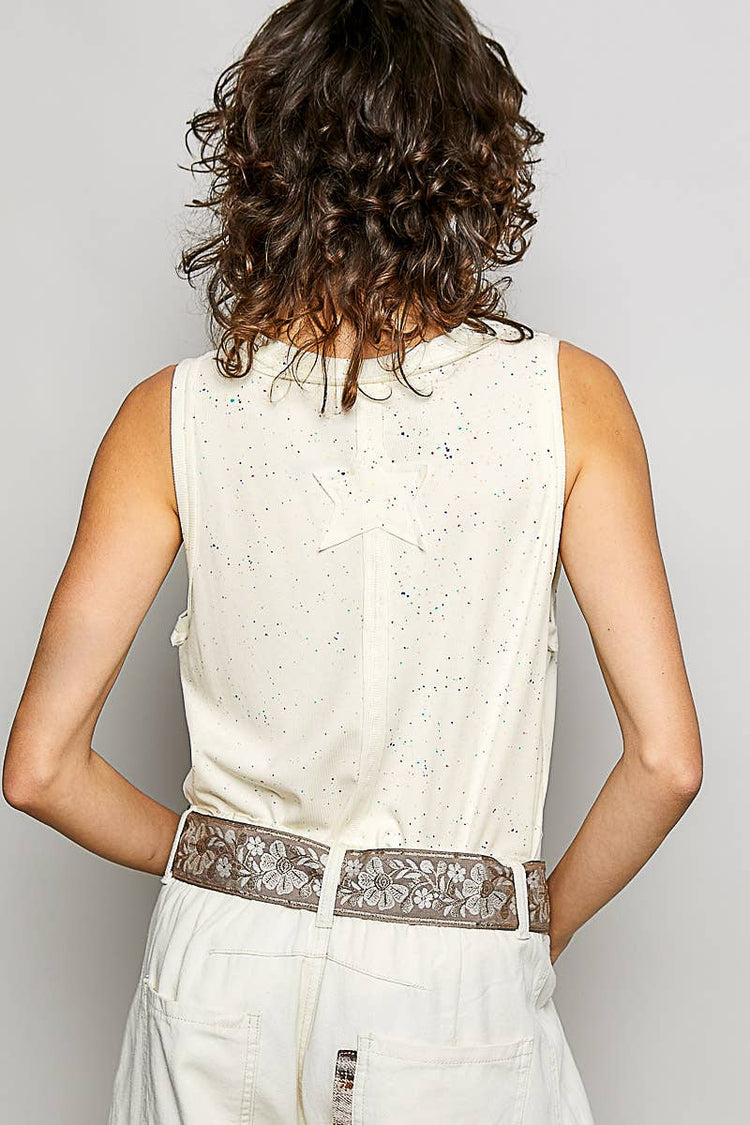 Handmade American Flag Patch Rib V-Neck Sleeveless Top