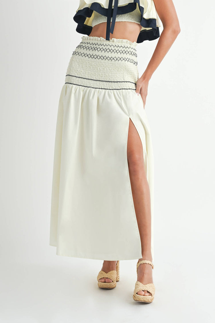 Contrast Pleated Maxi Skirt