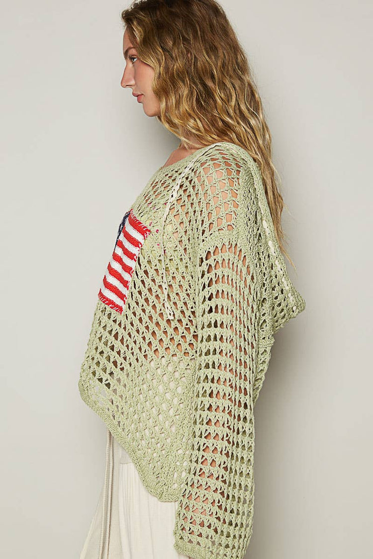 Long sleeve American flag hoodie thin sweater top
