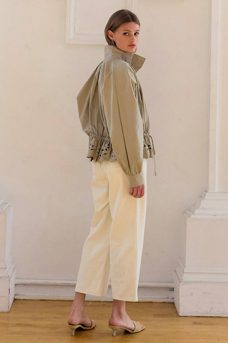 Pleated High-Neck Eyelet Scallop Jacket