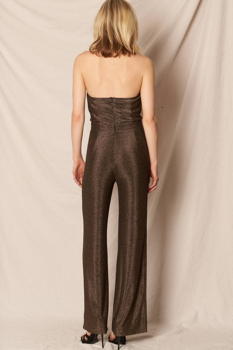 Halter Cowl Neck Glitter Metallic Jumpsuit