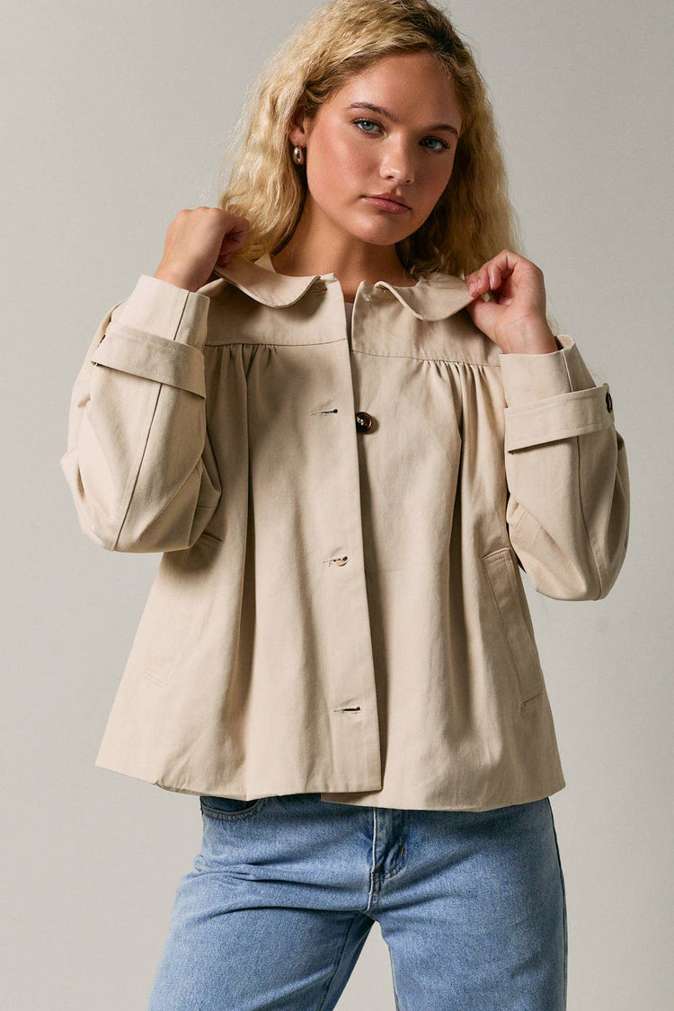 PETER PAN COLLAR RUCHED OVERSIZED JACKET