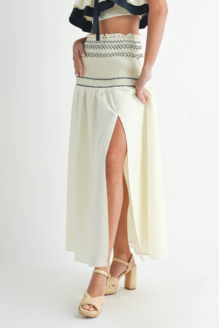 Contrast Pleated Maxi Skirt