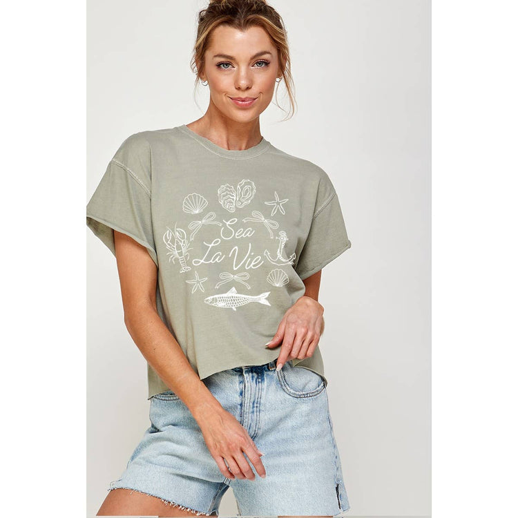 SEA LA VIE VINTAGE GRAPHIC CROP TOP