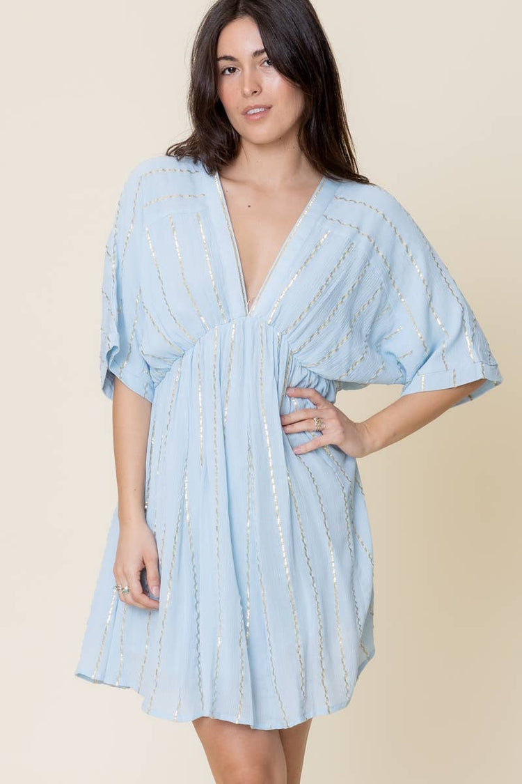 Sequin Stripe Kimono Sleeve Mini Dress