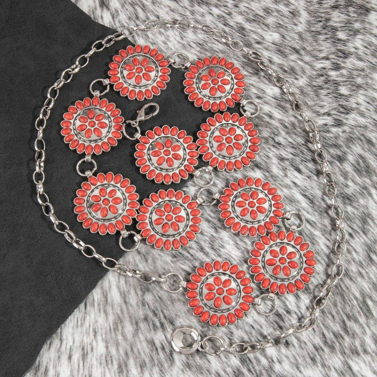 Round Stone Bead Concho Chain Belt