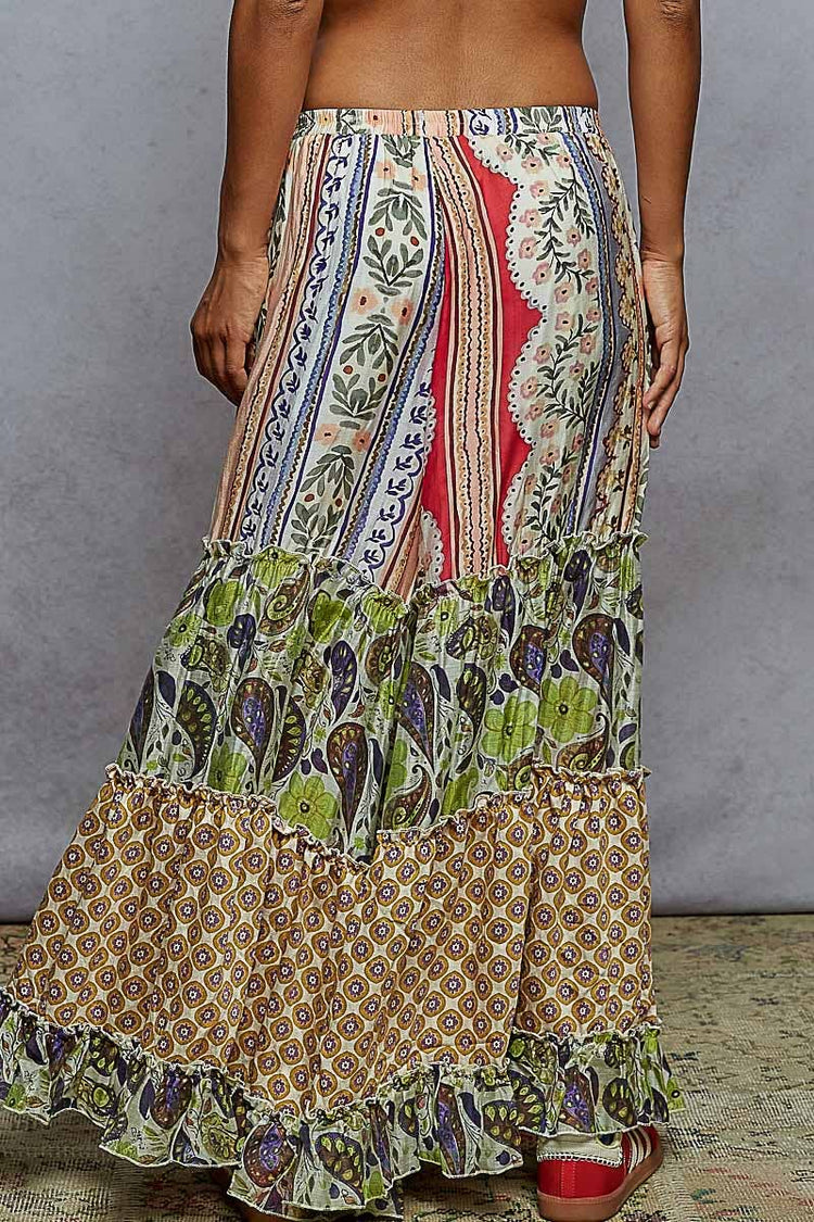 Various pattern printed woven wide fit pants