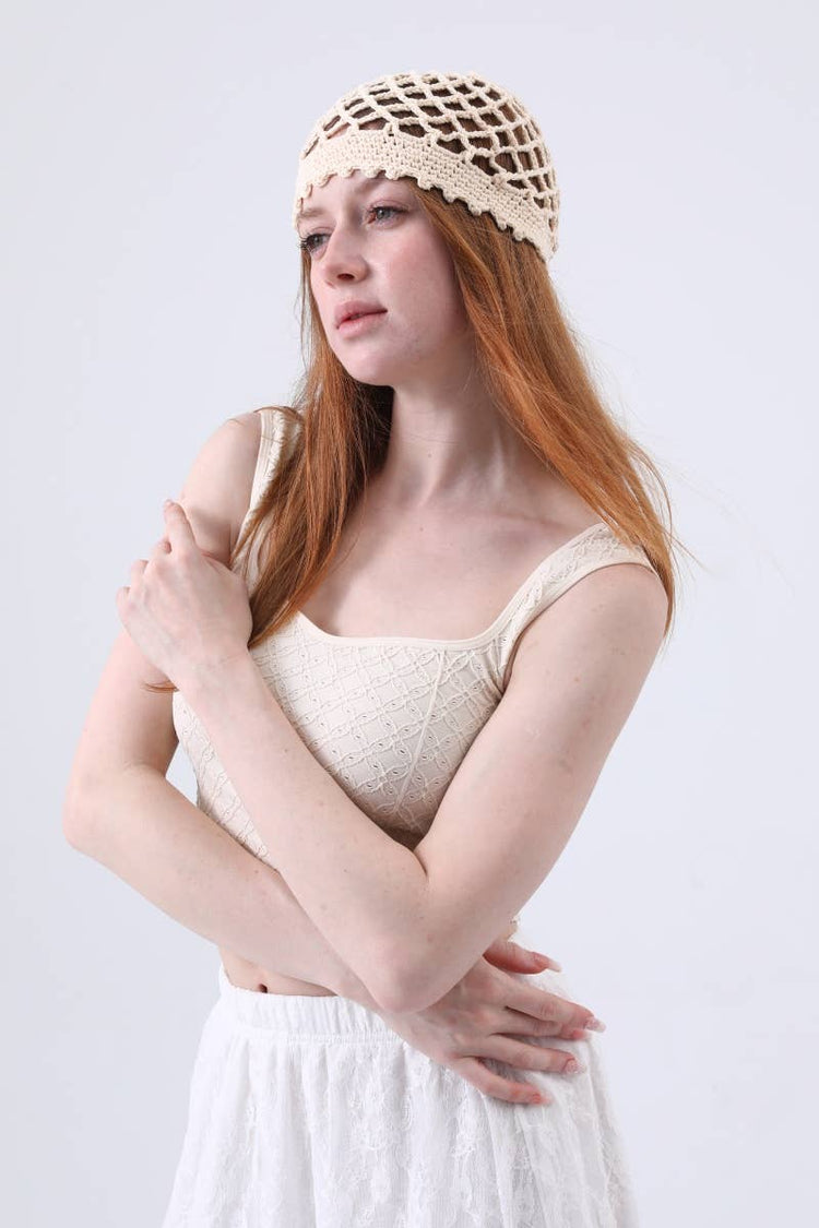 Boho Crochet Mesh Beanie – Lightweight Hollow Knit Cap