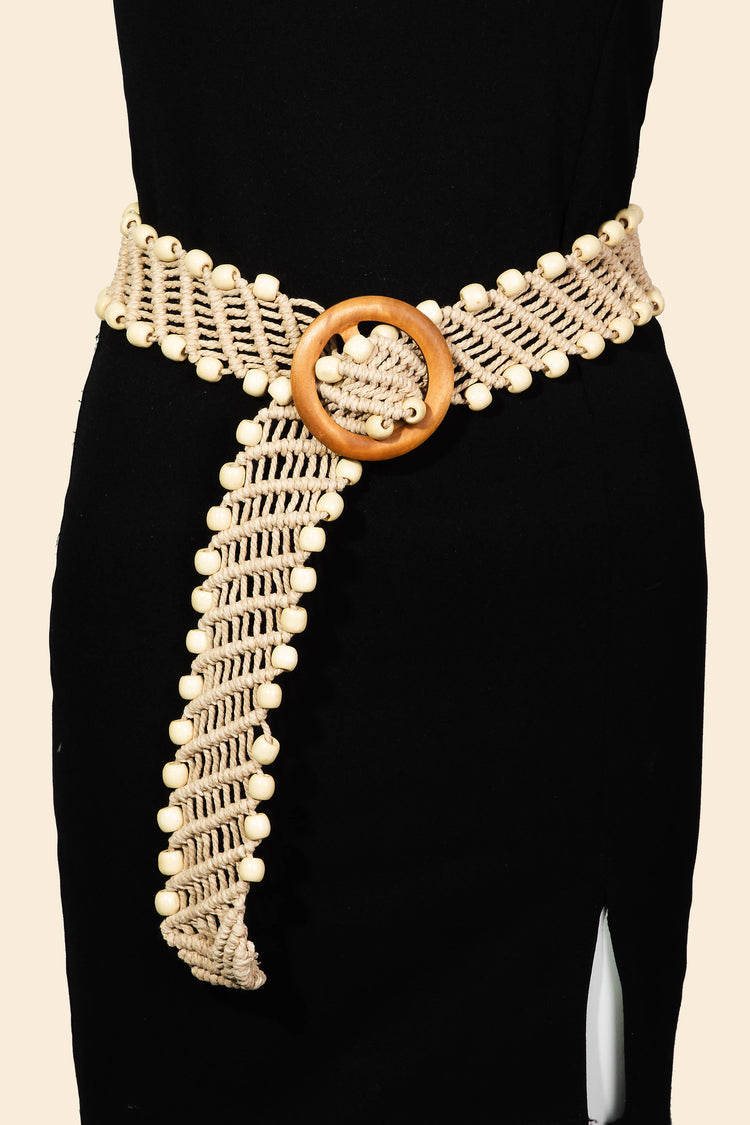 Wooden Circle Buckle Braided Belt