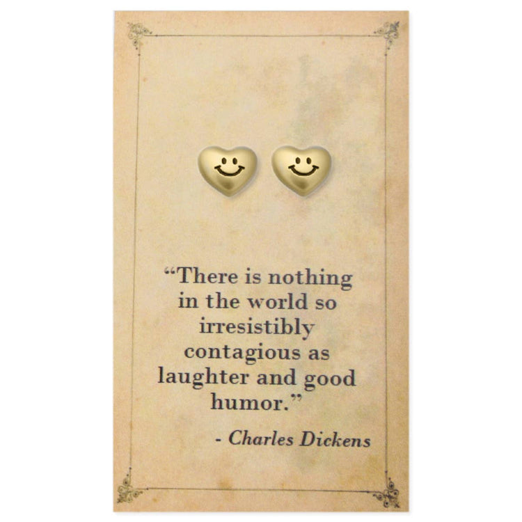 Literary Quotes Gold Happy Heart Post Earrings