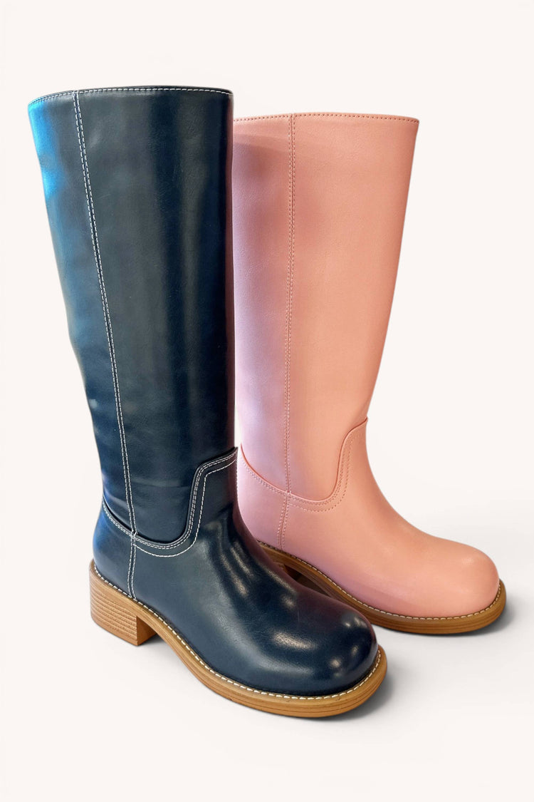 BANANA-1 Tall Riding Boots with Semi Square Toe and Block He