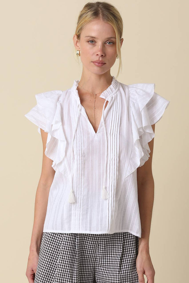 Elodie Ruffle-Trim Tie Blouse