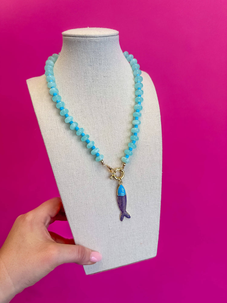 Fish Charm Necklace - Blue