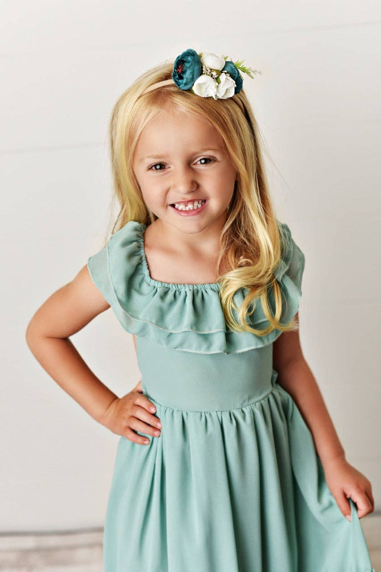 Kids Mint Spring Easter Summer Fancy Ruffle Back Dress
