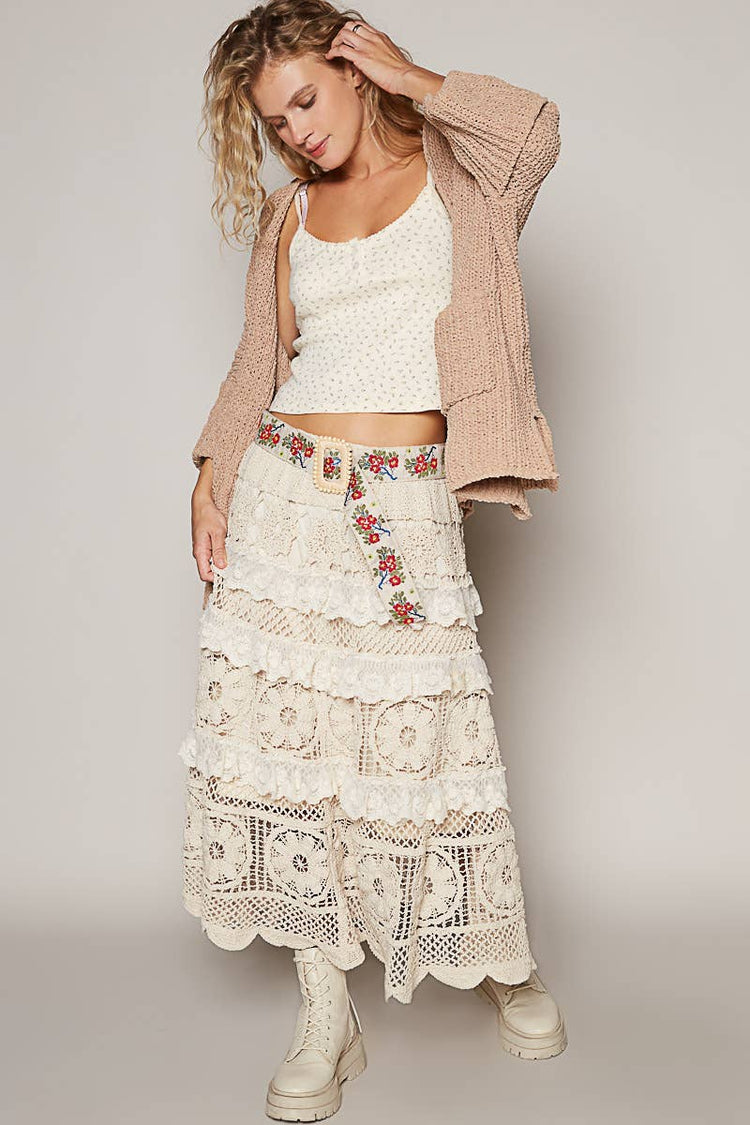 Floral pattern print square buckle belt