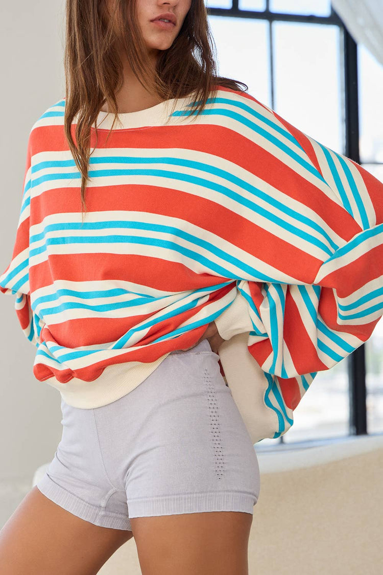 Striped Terry Oversized Sweatshirt Top