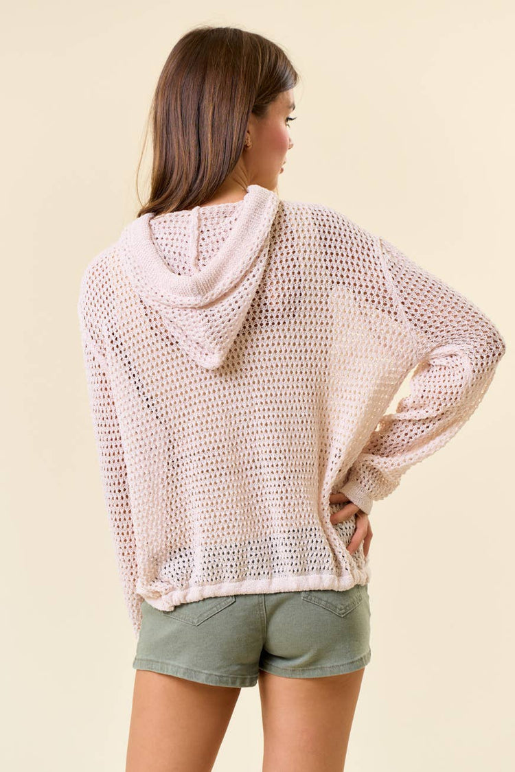 Fisher Net Hoodie Cardigan With Big Wooden Button