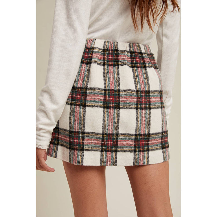 BRUSHED PLAID MINI SKIRT
