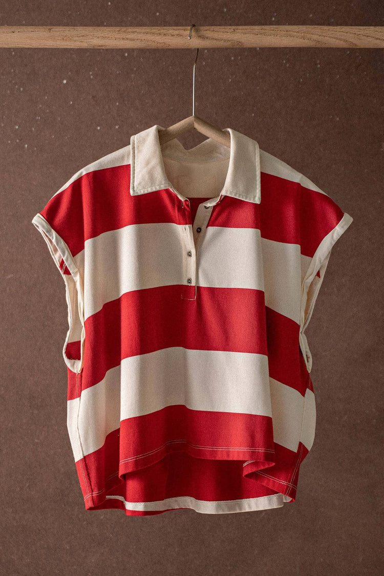 Bold Striped Dolman Sleeve Polo Shirt