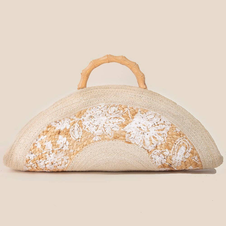 Floral Print Two Tone Jute Tote Bag
