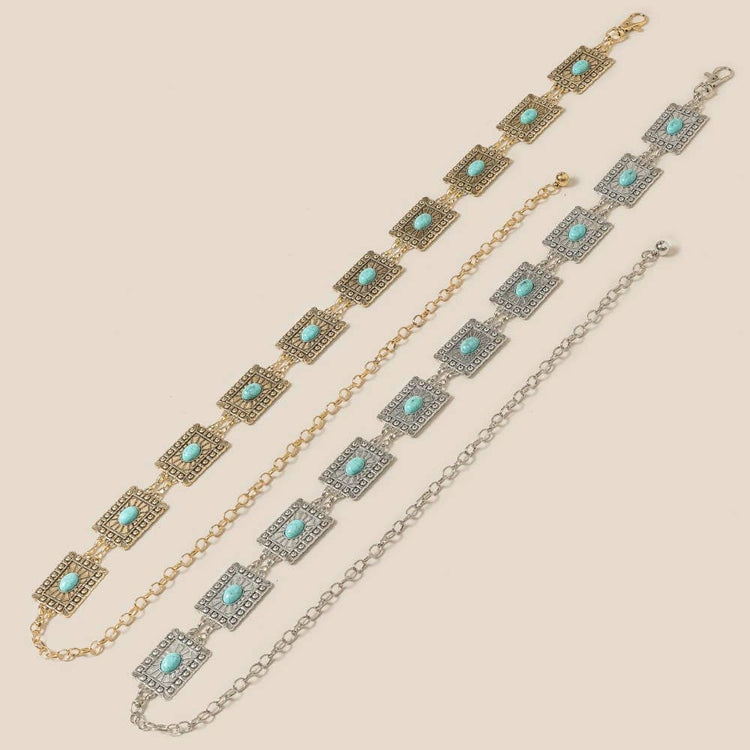 Western Style Concho Rectangle Chain Belt