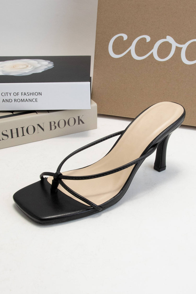 DOVIE-1THIN STRAP THONG STYLE SLIP ON KITTEN HEELS