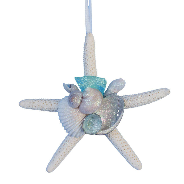 Sea Glass White Finger Starfish Collage Ornament