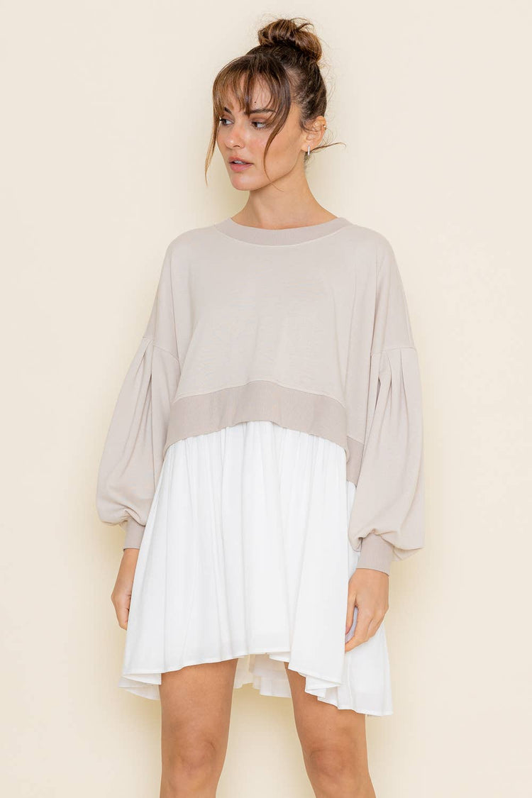Comfy Round Neck Drop Shoulder Crop Mini Dress