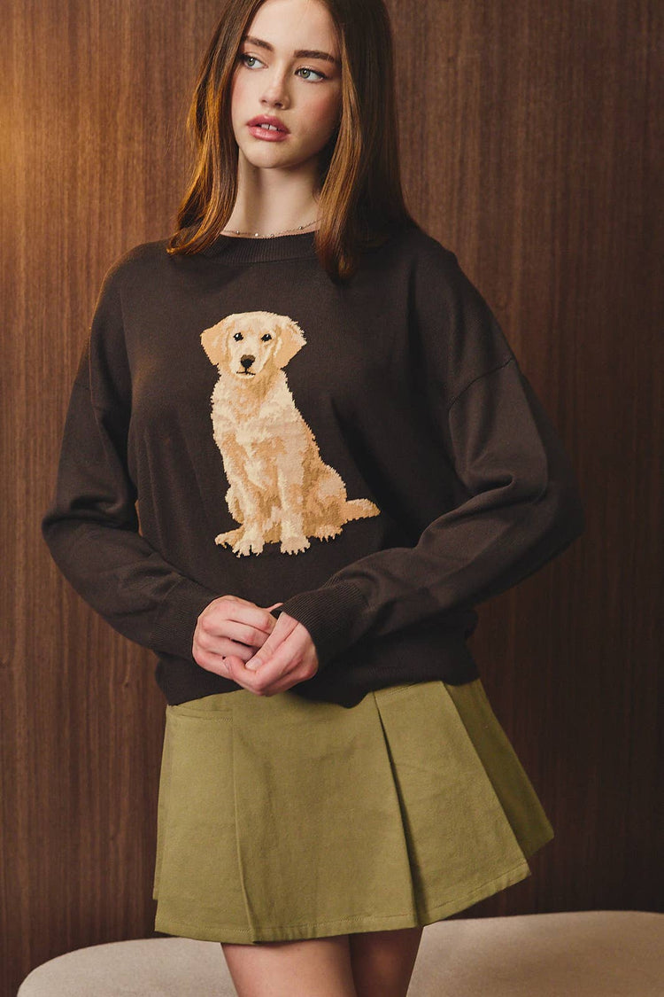 "GOLDEN RETRIEVER" DOG CREW NECK OVERSIZED SWEATER