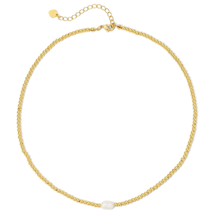 3Mm Beaded Necklace With Med. Pearl Accent