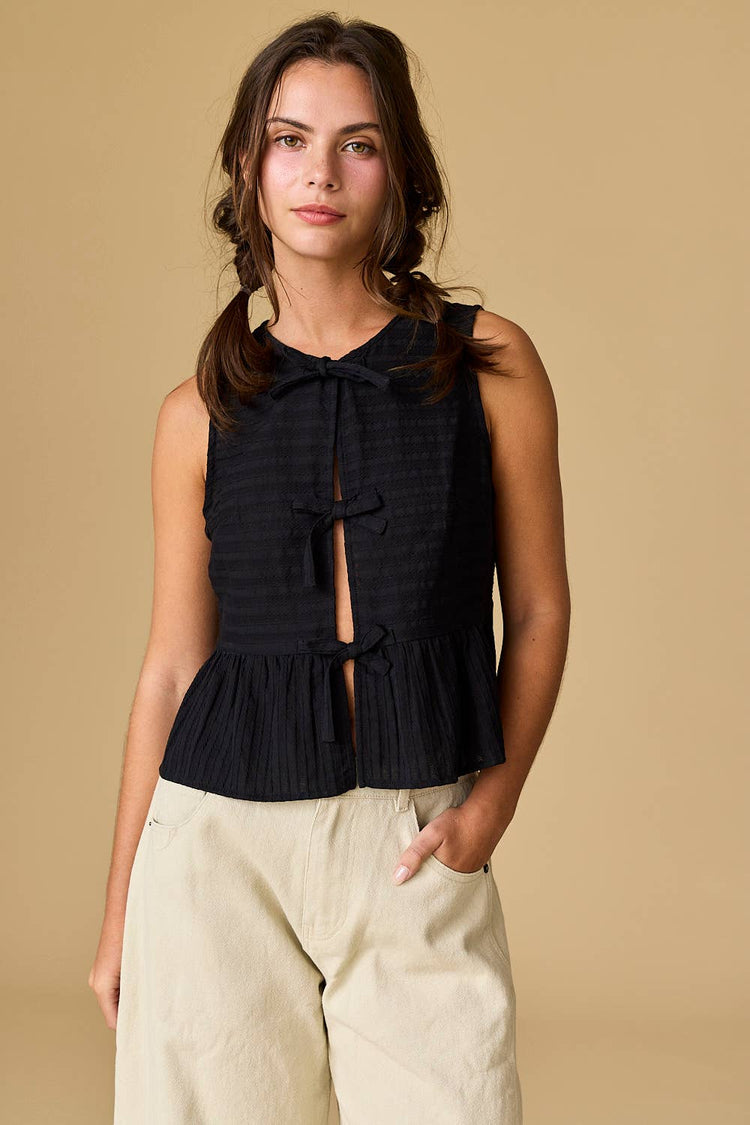 River Sleeveless Triple Bow Self Tie Top