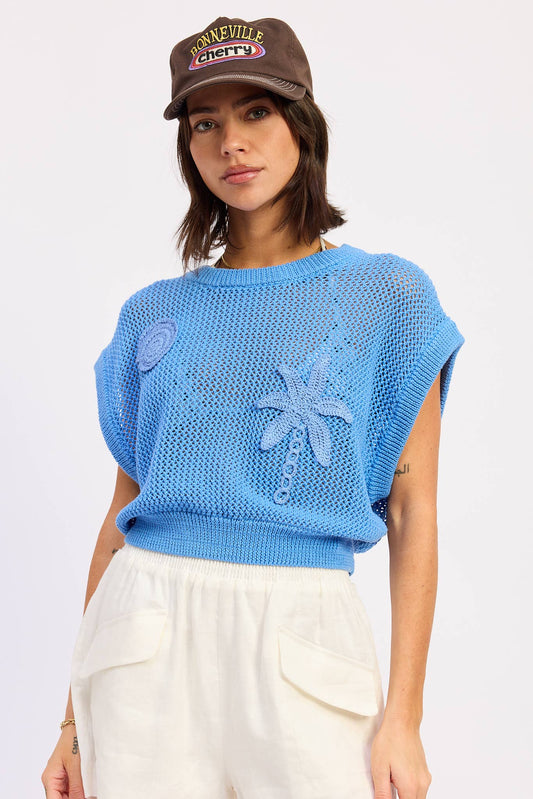 SLEEVELESS CROCHET PATCHED TOP