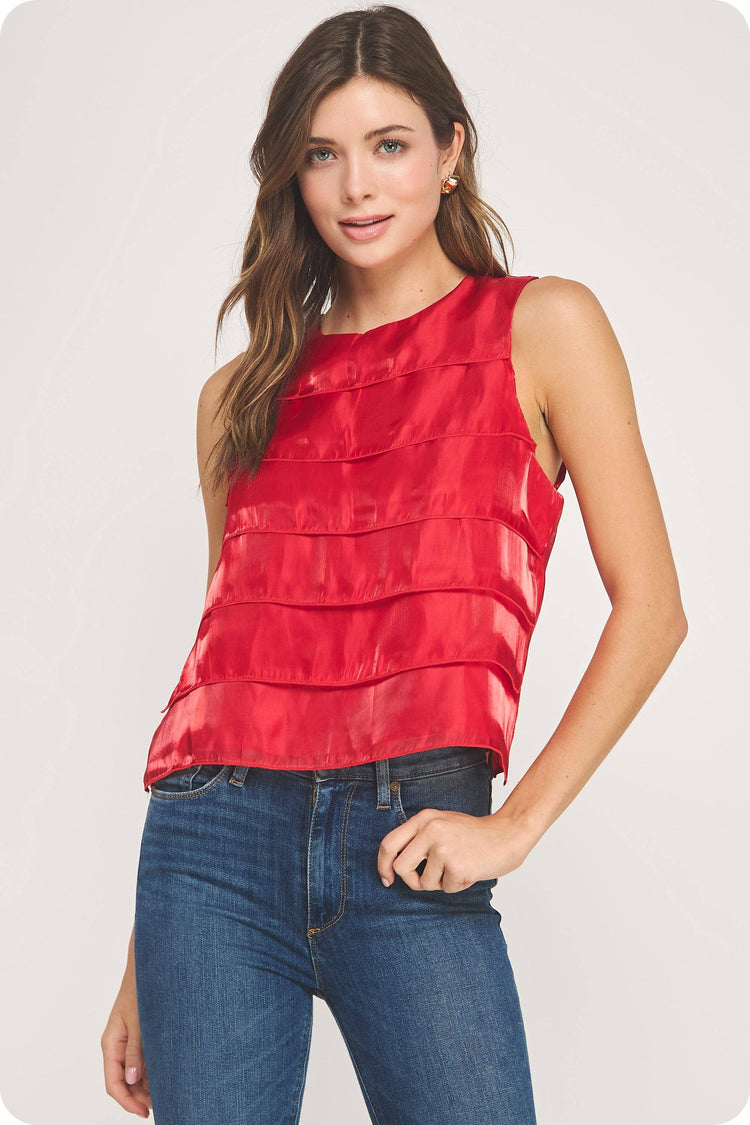 Tiered Sleeveless Satin Top