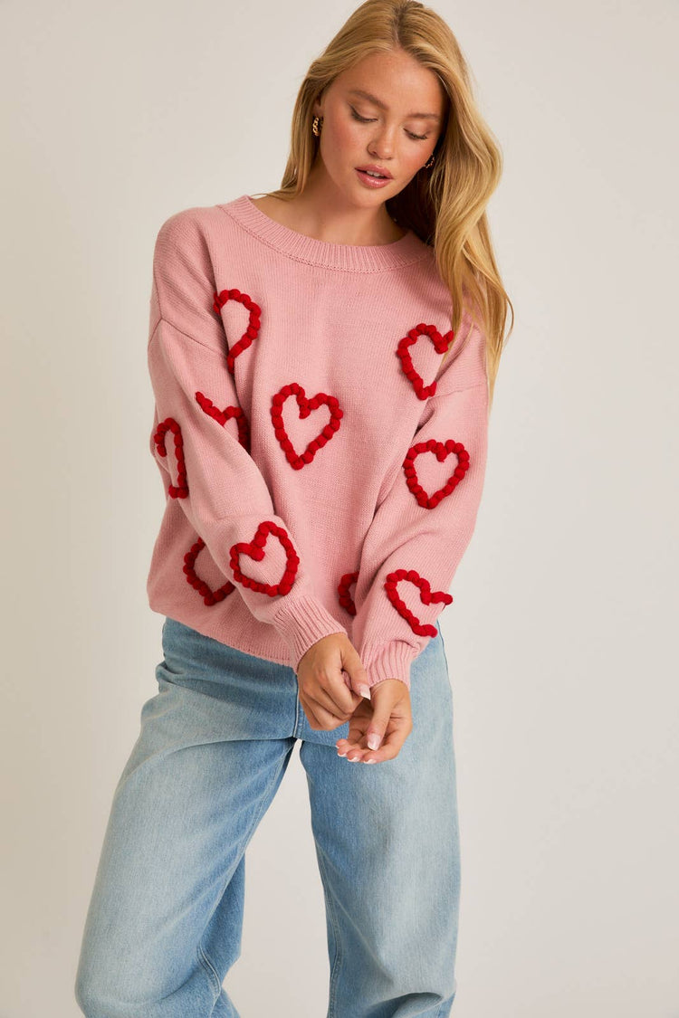 ROUND NECK OVERSIZED HEART SWEATER TOP