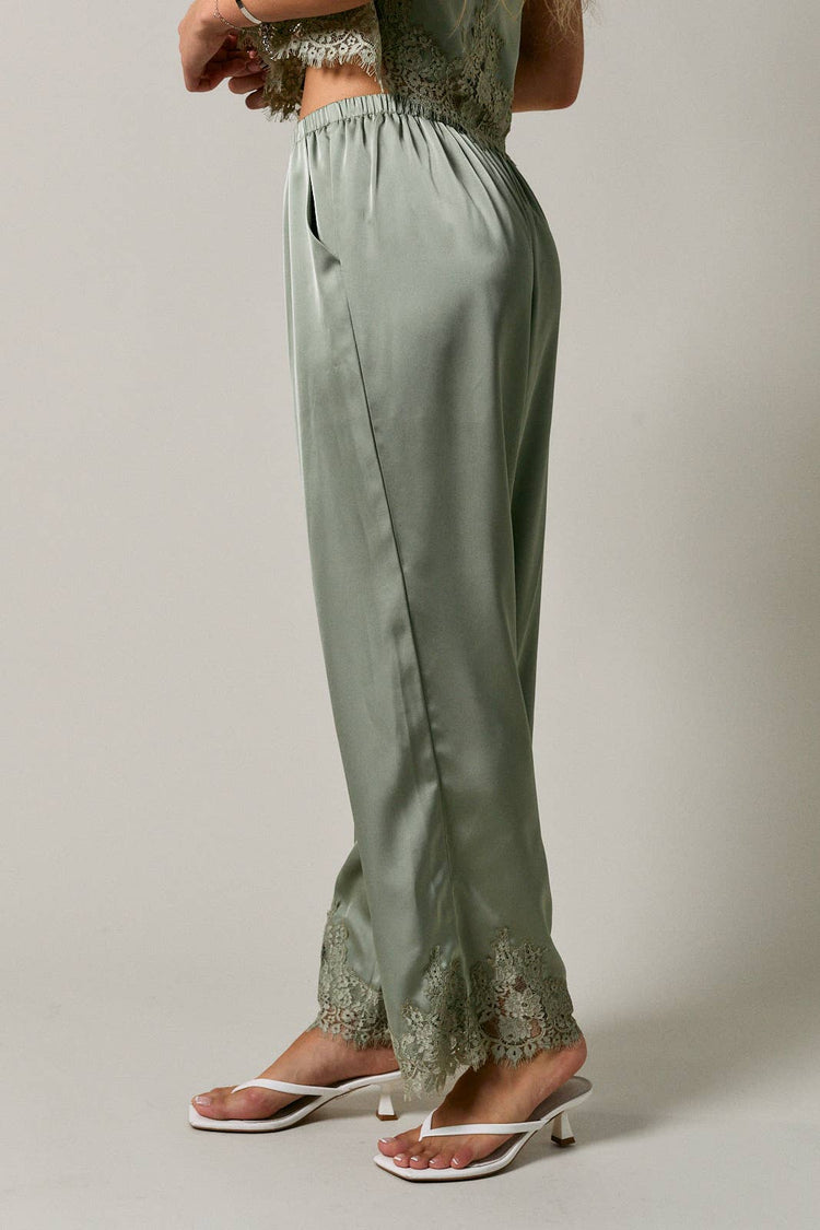 ELASTIC WAIST LACE TRIM WIDE LEG PANTS