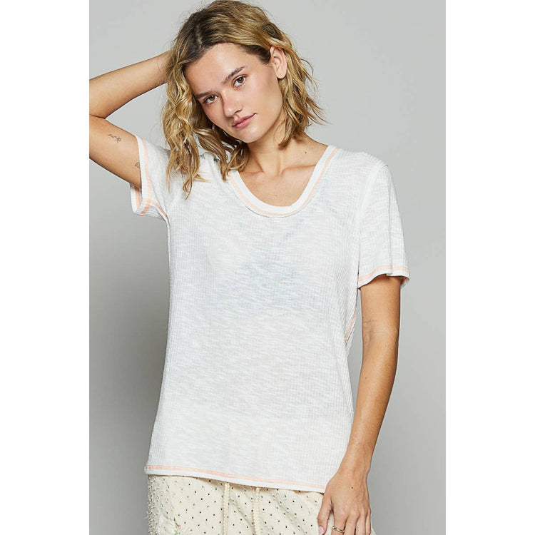Round neck short sleeve solid knit top SALE