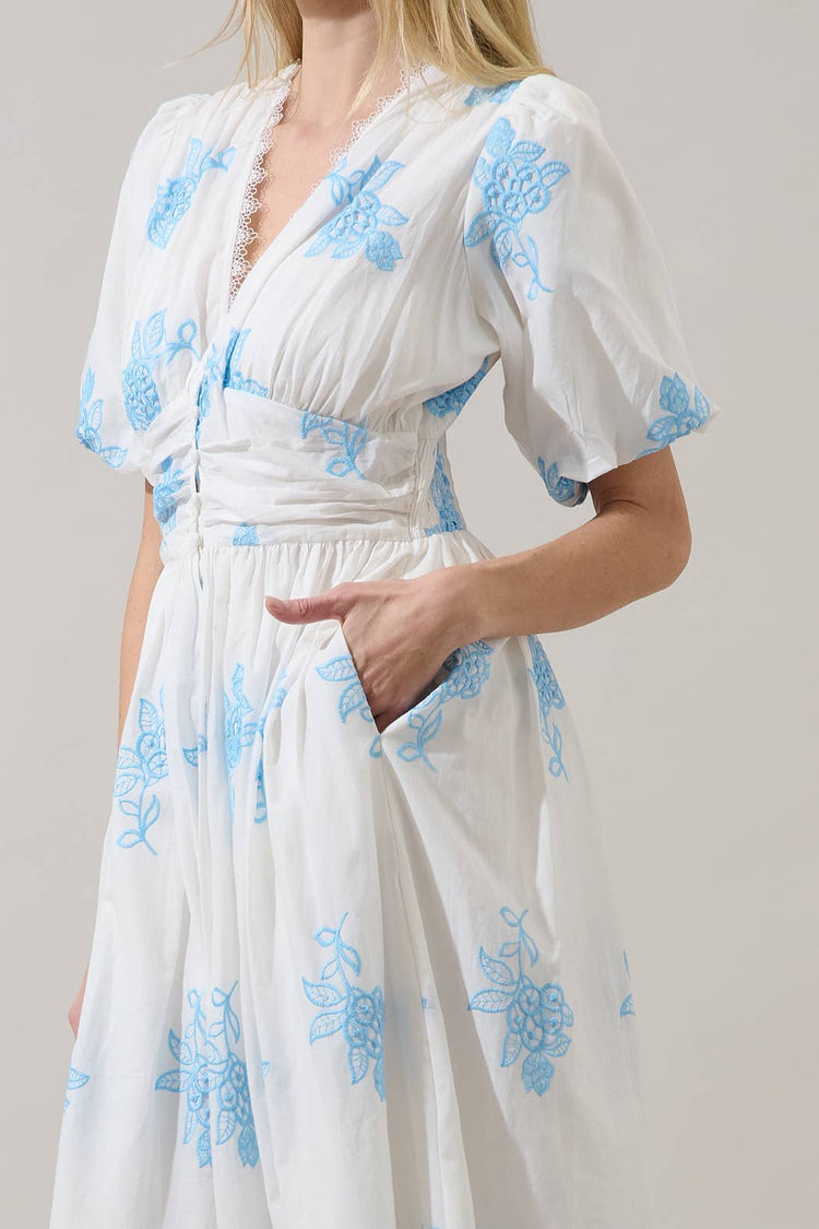 Tannia Embroidered Button Down Maxi Dress