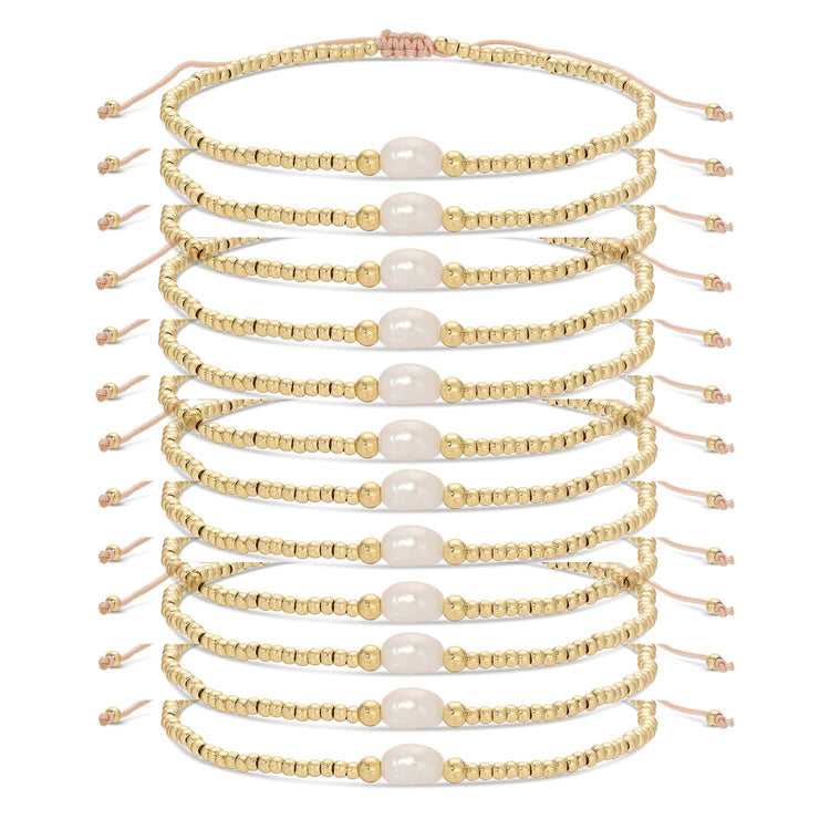 Set/12 2Mm Adjustable Bracelet With Single Pearl