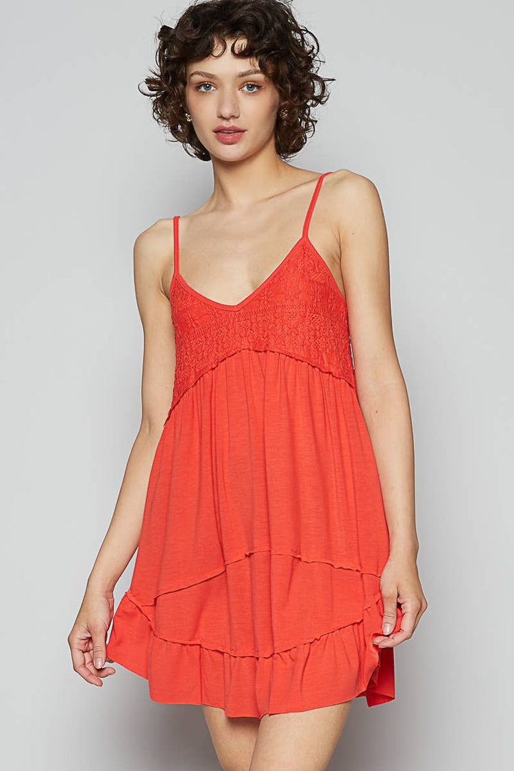 V-neck sleeveless POL-Jersey lace contrast top