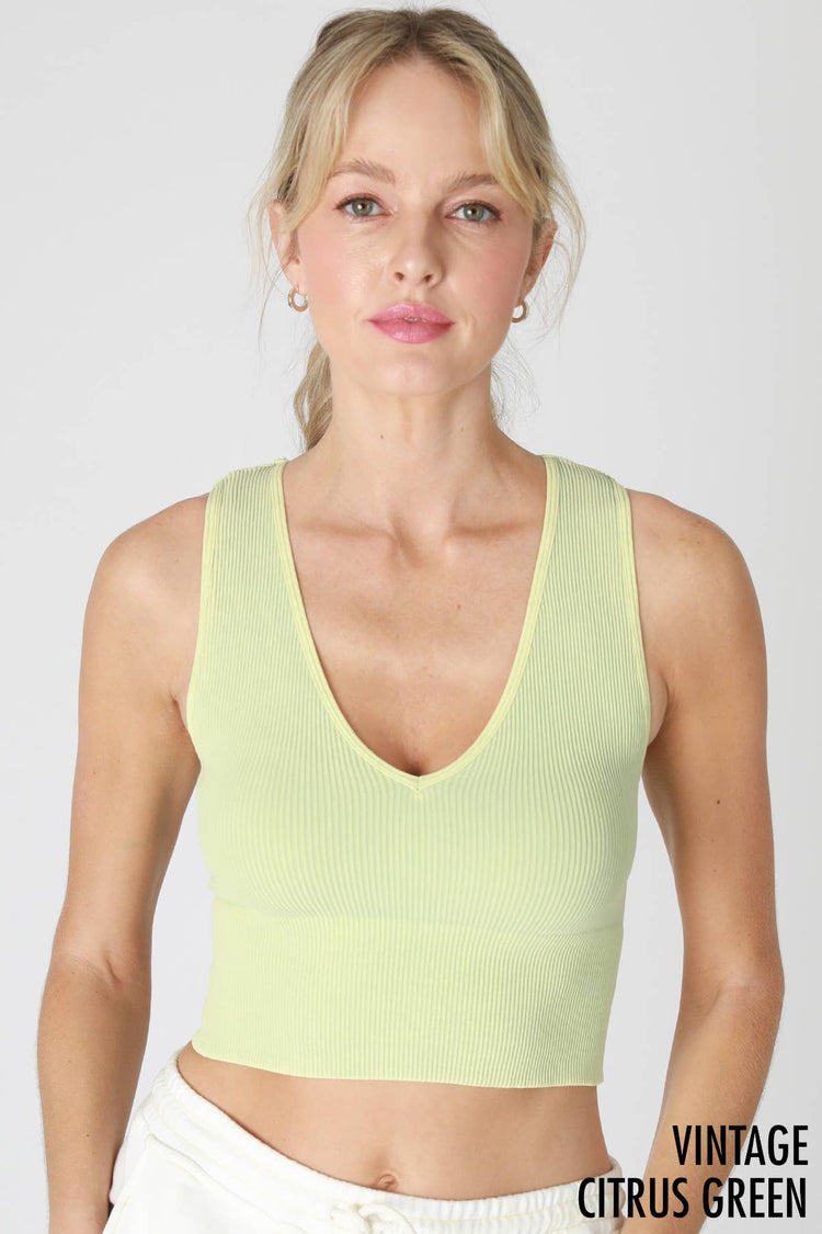 Vintage Plunge V-Neck Seamless Crop Top
