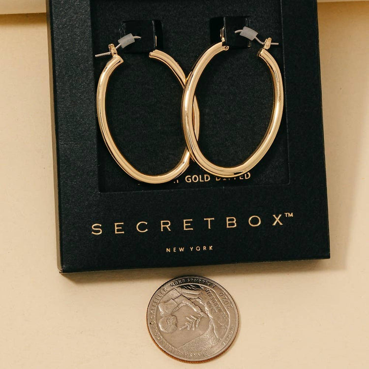 Secret Box Gold Dipped Latch Oval Hoop Earrings
