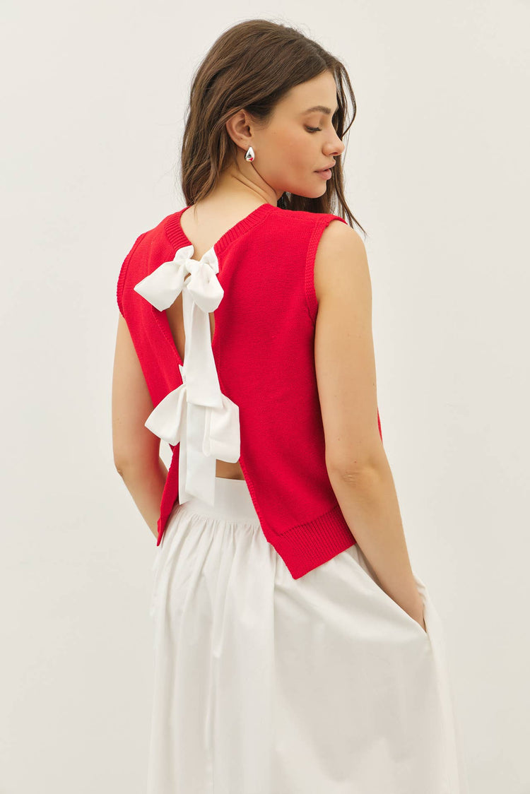 Sweaters Vest Top With Back Bow Ties