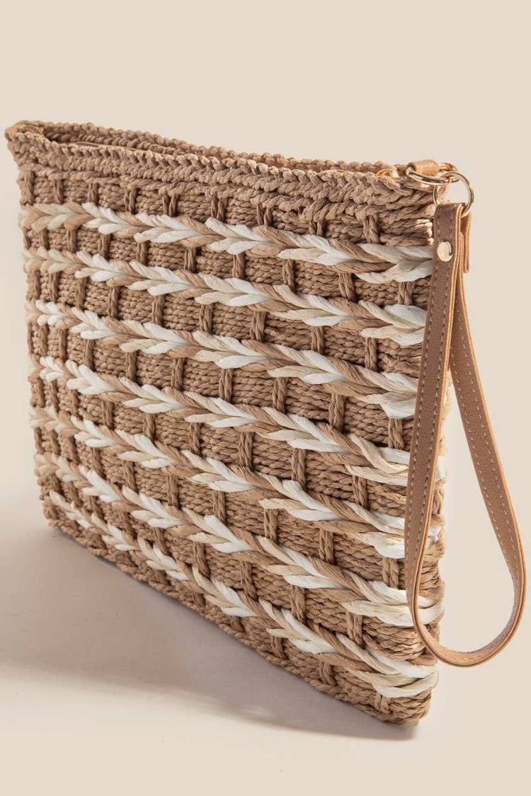 Two Tone Braided Zippered Clutch Bag