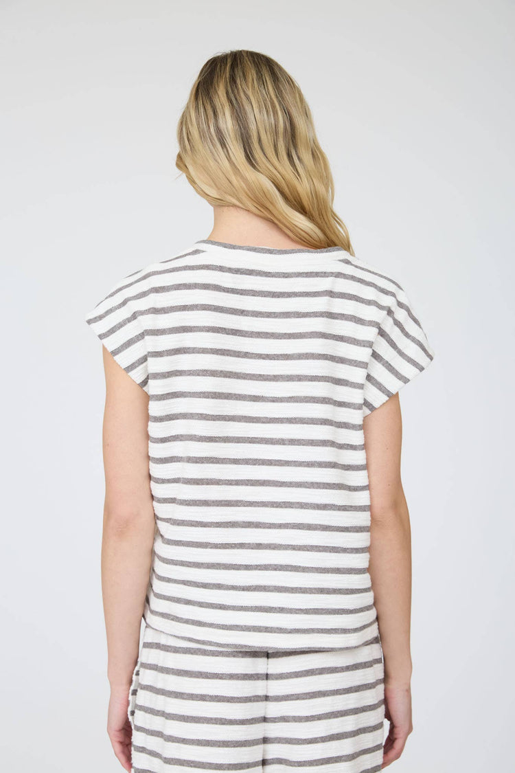 STRIPE ROUND NECK SHORT SLEEVE KNIT TOP