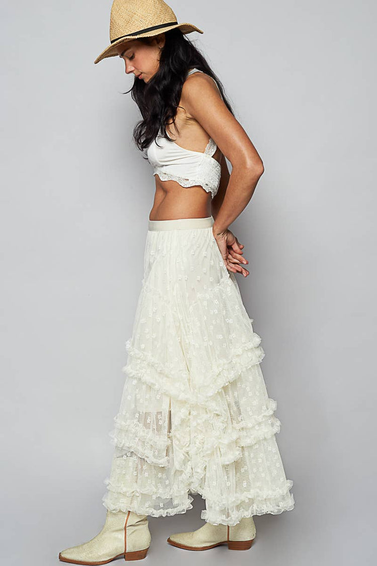 Floral embroidered ruffle lace crochet skirts
