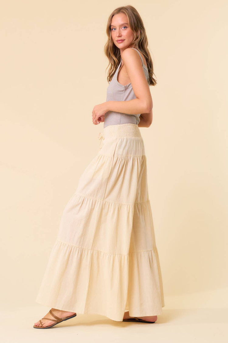 TIERED WIDE PANTS WITH SMOCKED WAIST