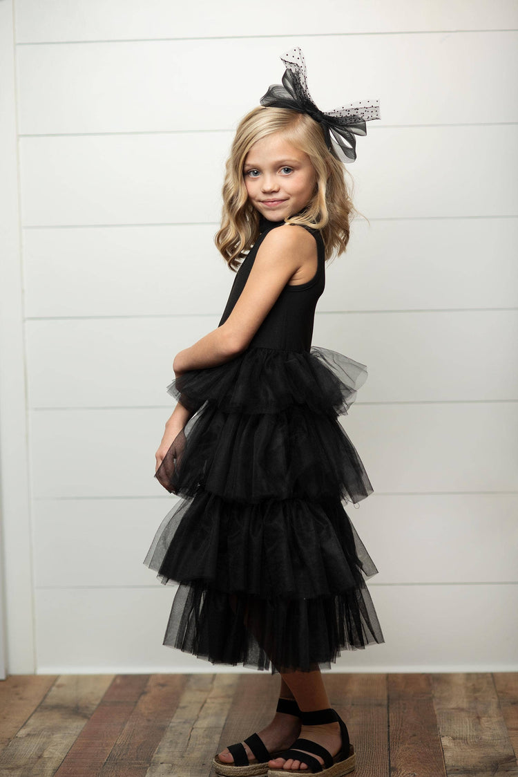 Kids Black Tiered Tulle Sleeveless Fancy Spring Summer Dress