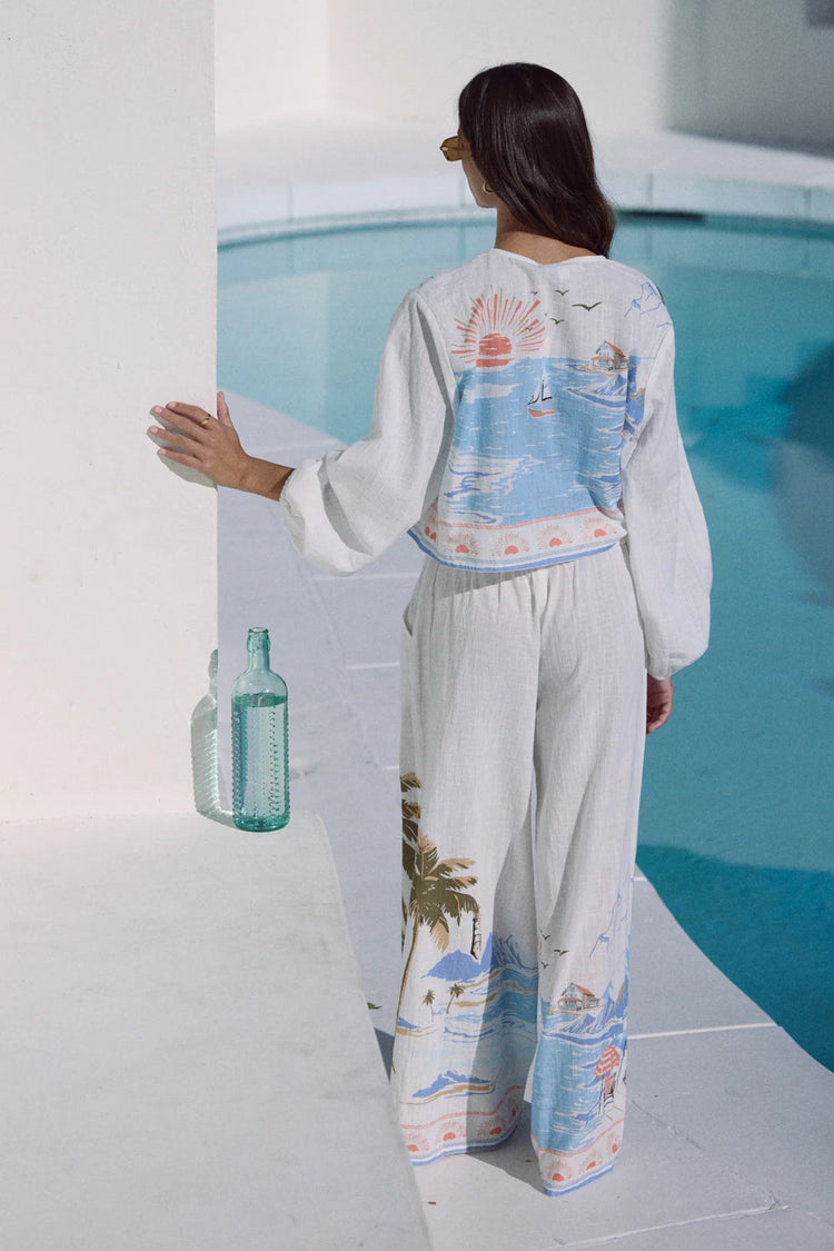 Ocean Front Print Wide Leg Pant