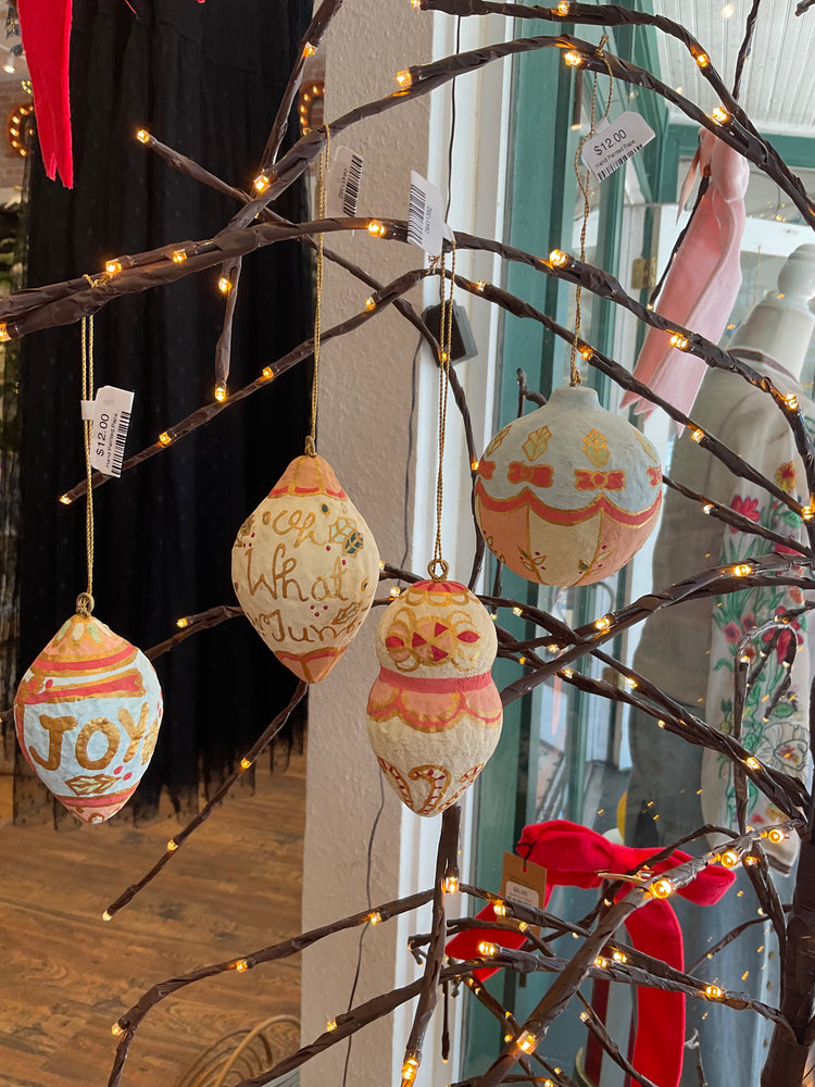 Hand Painted Paper Mache Ornament with Design and Tassel, 4 Styles