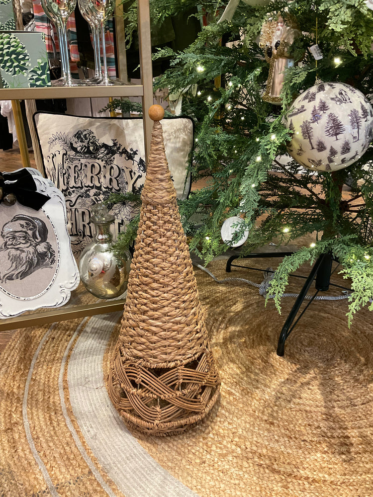 Hand Woven Wicker Cone Tree with Wooden Bead, Natural